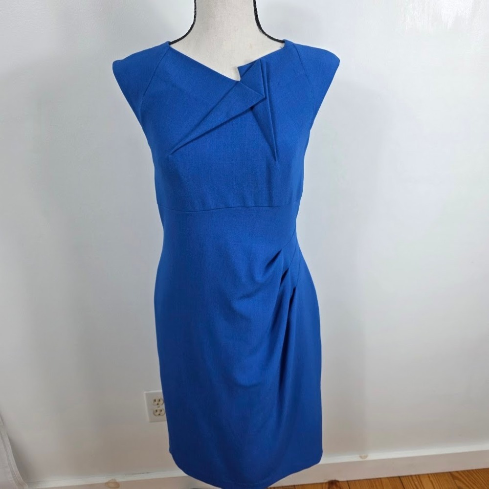 Adrianna Papell Blue Cap Sleeve Sheath Dress Knee‎ Length Size 8P